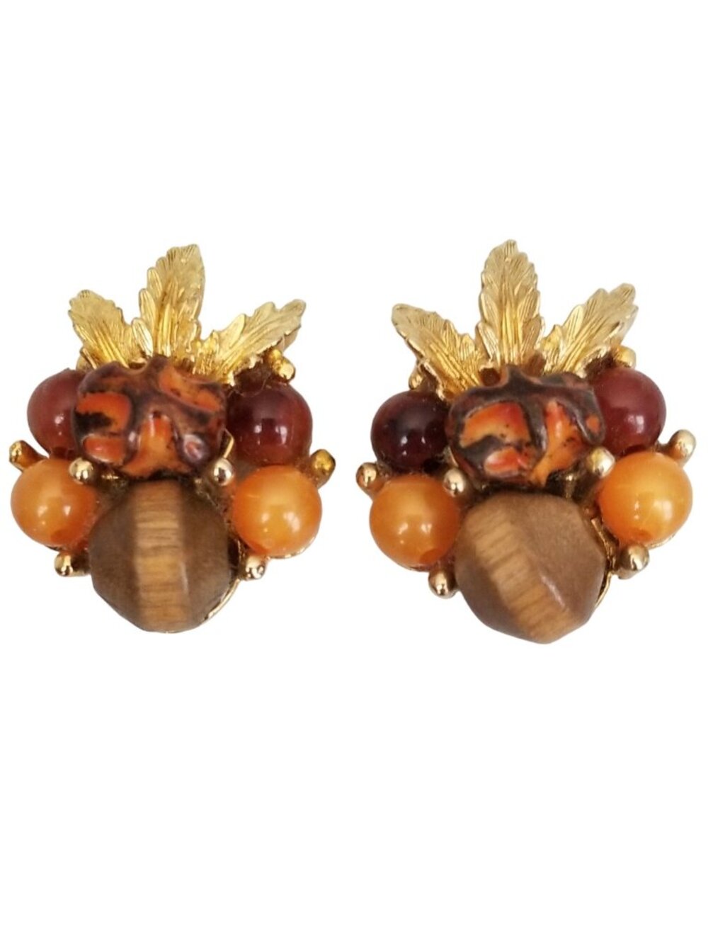 Arthur Pepper ART Wood Lucite Beaded Clip-On Earrings, Signed M180